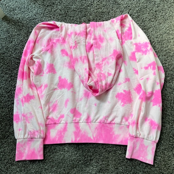 Lilly Pulitzer Laurian Hoodie Top Plumeria Pink Sun Splash Tie Dye Bling Sz M - Picture 4 of 5